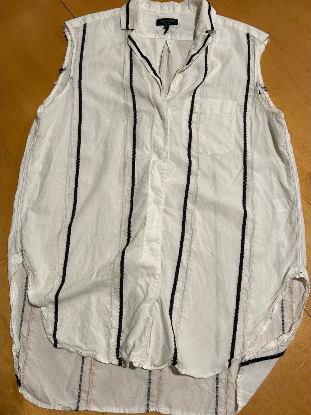 rag & bone White Sleeveless Button-Down with Black Vertical Stripes